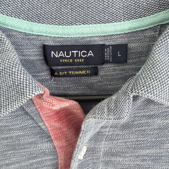 Nautica Polo Shirt 1/4 Button Men's Size L Heathered  Blue Short Sleeve - Picture 5 of 7